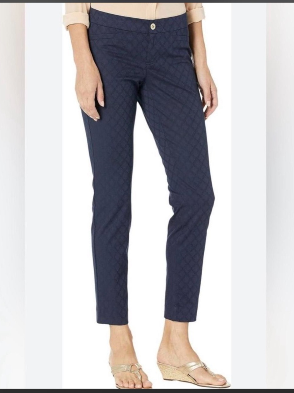 Navy Blue Lilly Pulitzer Kelly textured jacquard diamond ankle skinny pants 10